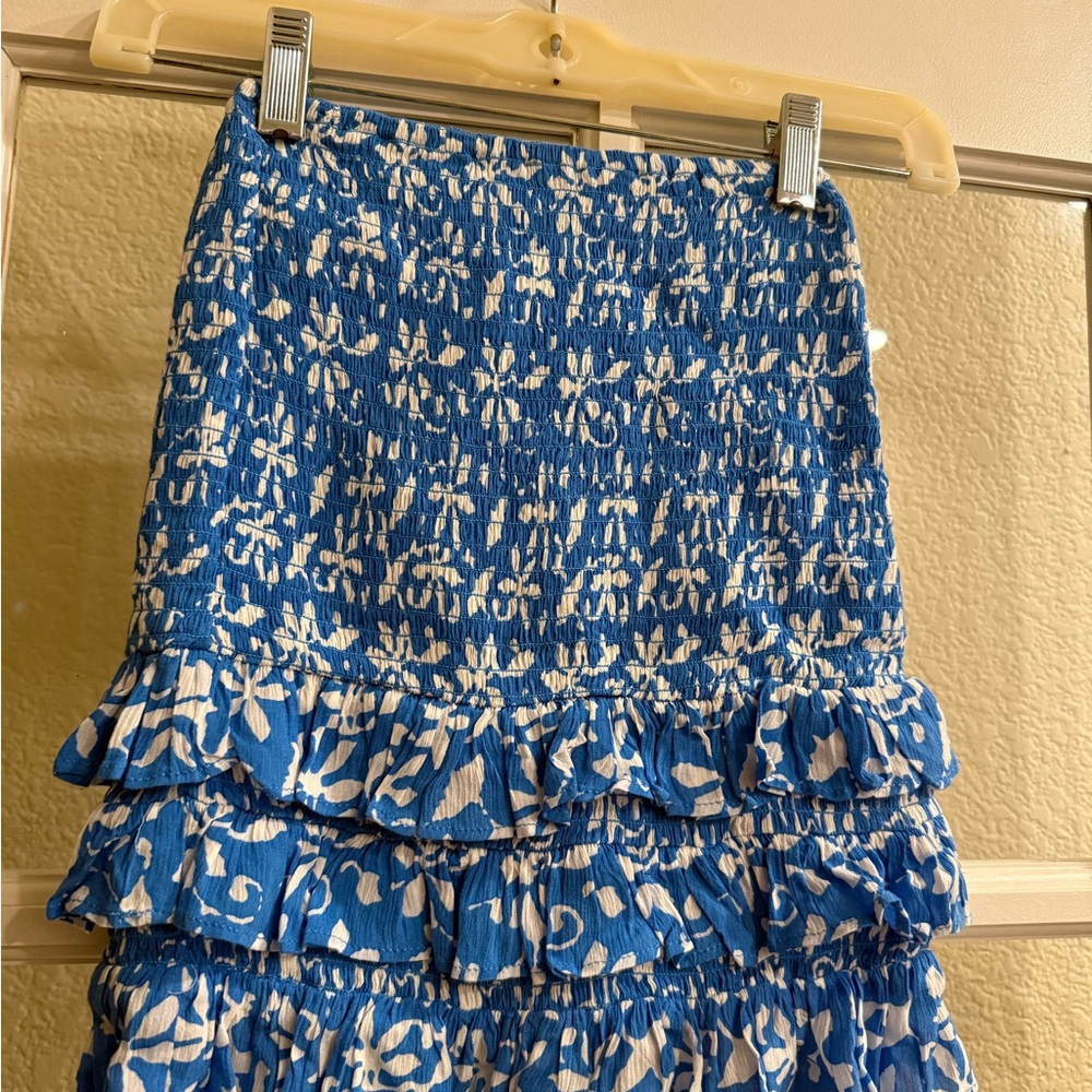 Skylar + Madison Blue and White Ruffled Mini Skirt‎